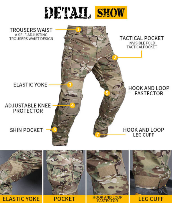 EMERSON - Pantalón táctico militar G3 2021 Coyote, con rodilleras - Imagen 6